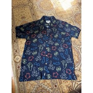 Trunks Surf&Swim Co. Blue M/Medium Beach Flip Flops Palm Tree Hawaiian Shirt EUC